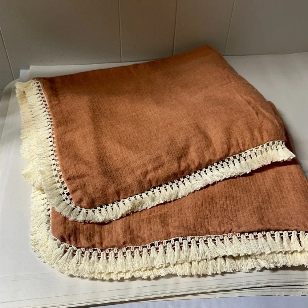 NWOT Threshold Cotton Tassel Border Sham Set of 2 Full/Queen Terracotta